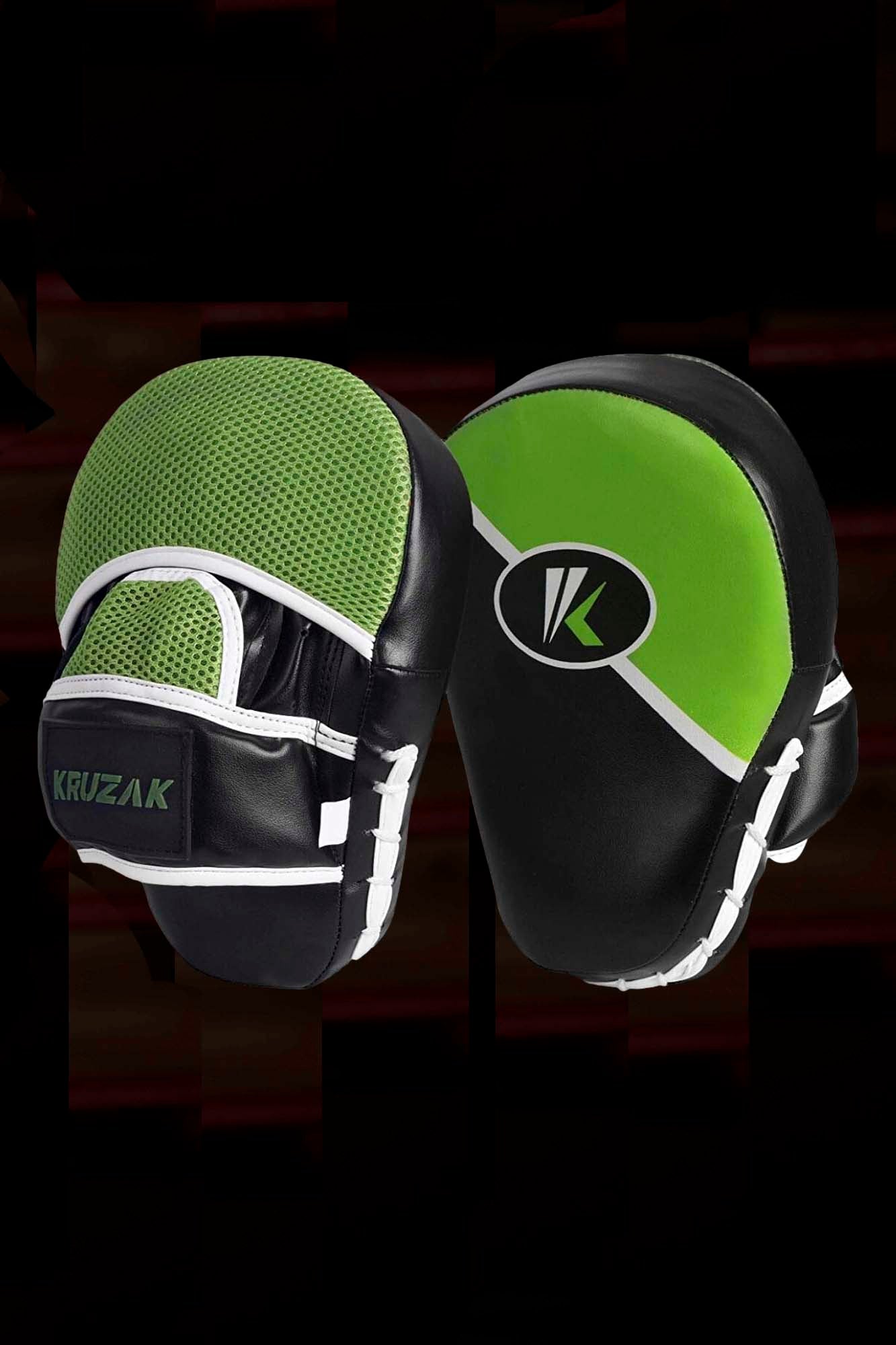 Premium Black-Green Training Gloves & Focus Mitts Set for Boxing, Muay Thai, Kick Boxing & MMA Fighting