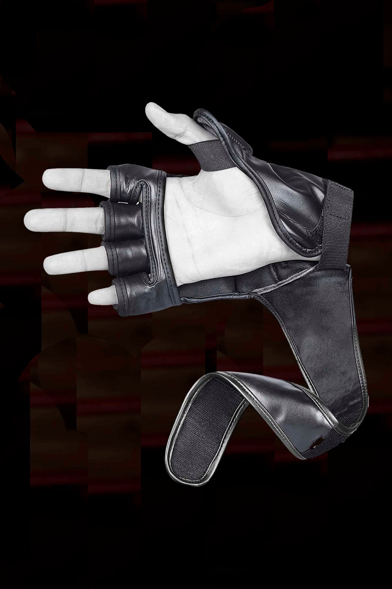 Black MMA Half-Finger Boxing Gloves with Open Palms for Grappling