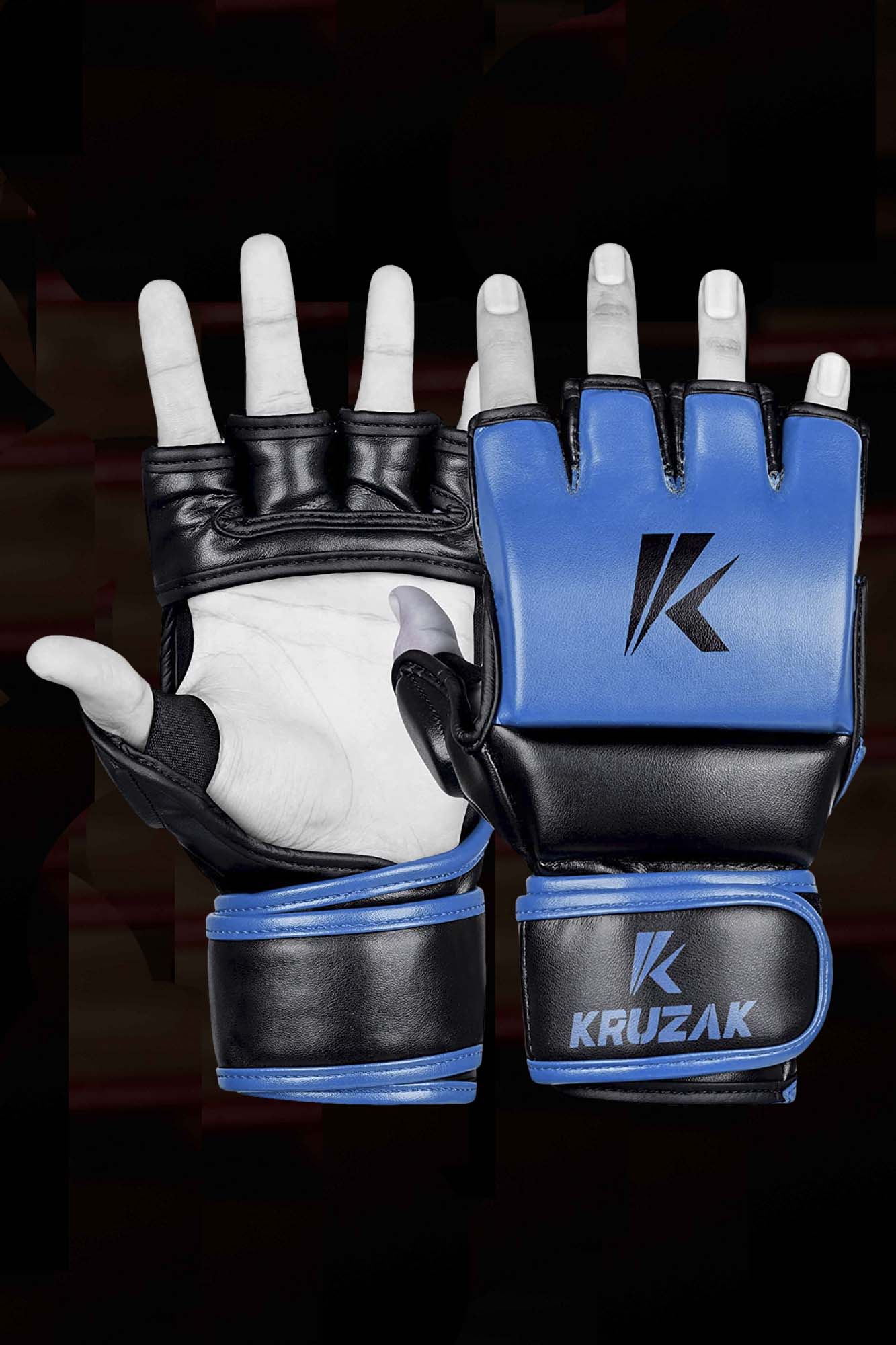 Blue MMA Half-Finger Boxing Gloves with Open Palms for Grappling