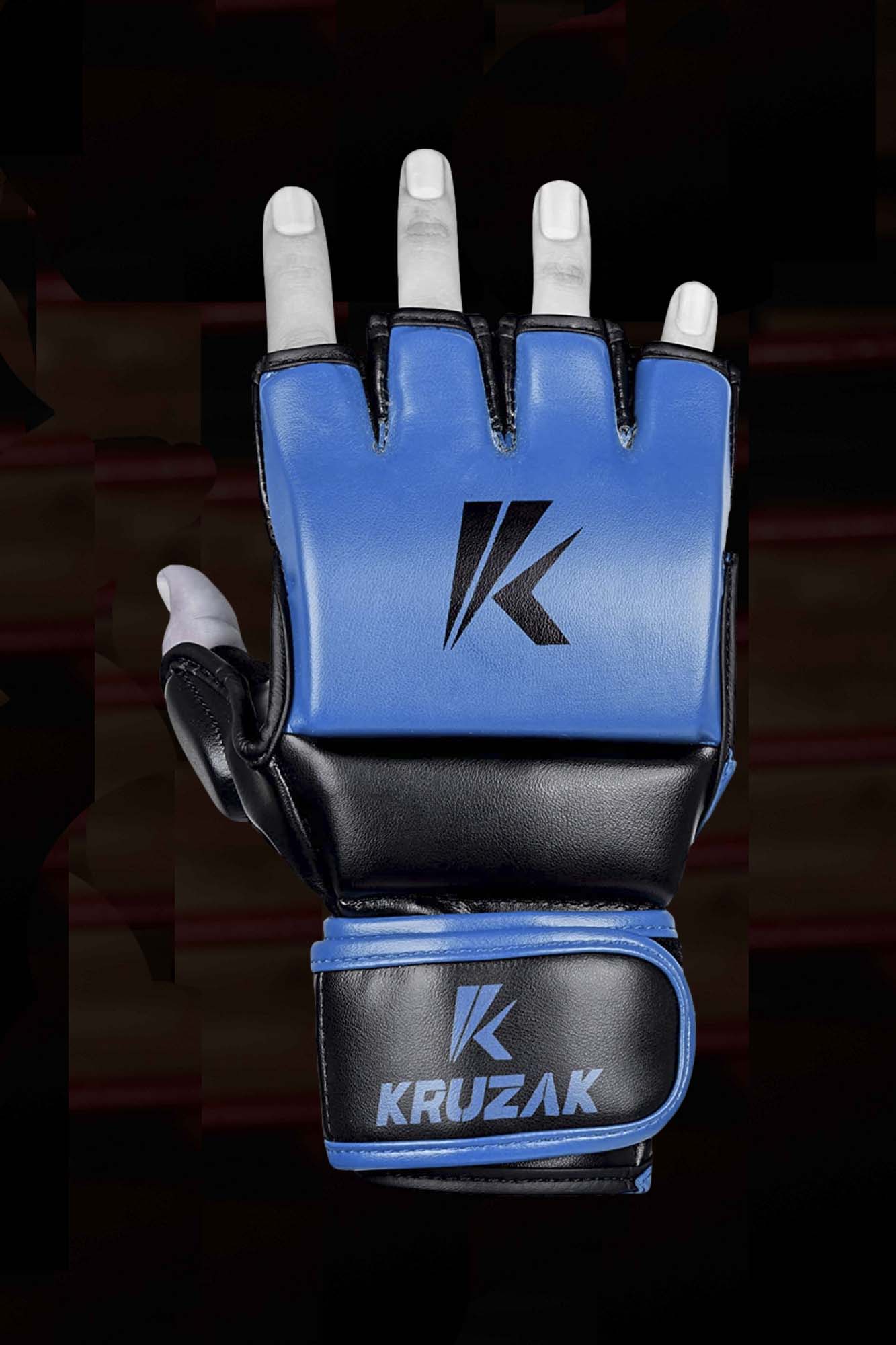 Blue MMA Half-Finger Boxing Gloves with Open Palms for Grappling