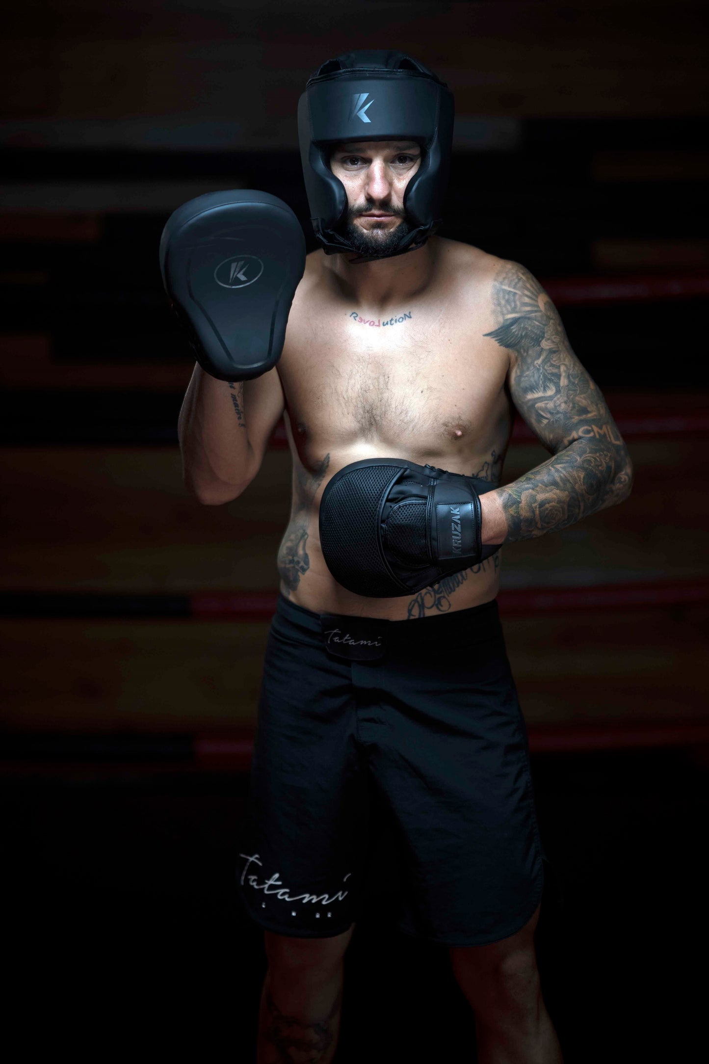 Premium Matte-Black Training Gloves & Focus Mitts Set for Boxing, Muay Thai, Kick Boxing & MMA Fighting