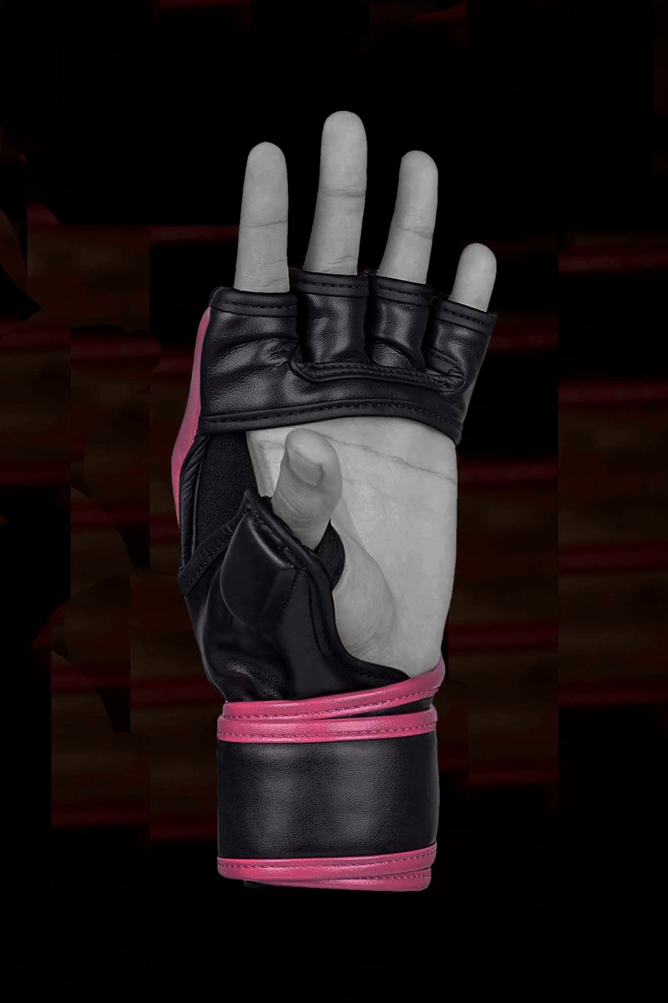 Pink MMA Half-Finger Boxing Gloves with Open Palms for Grappling