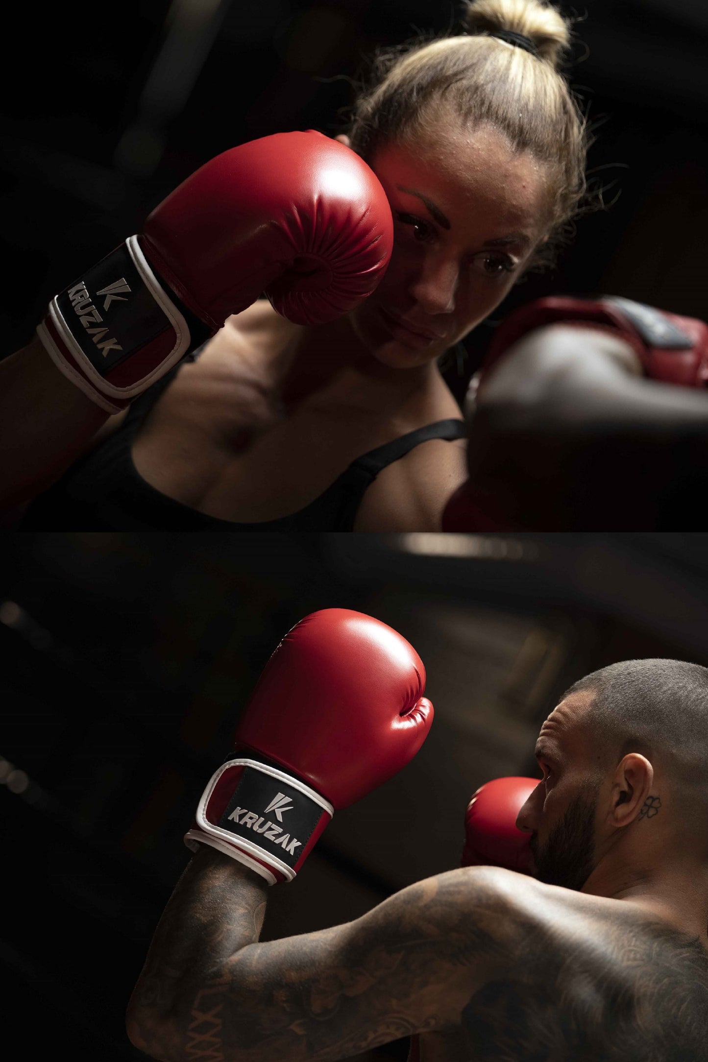 Man and Woman wearing Kruzak Red boxing gloves