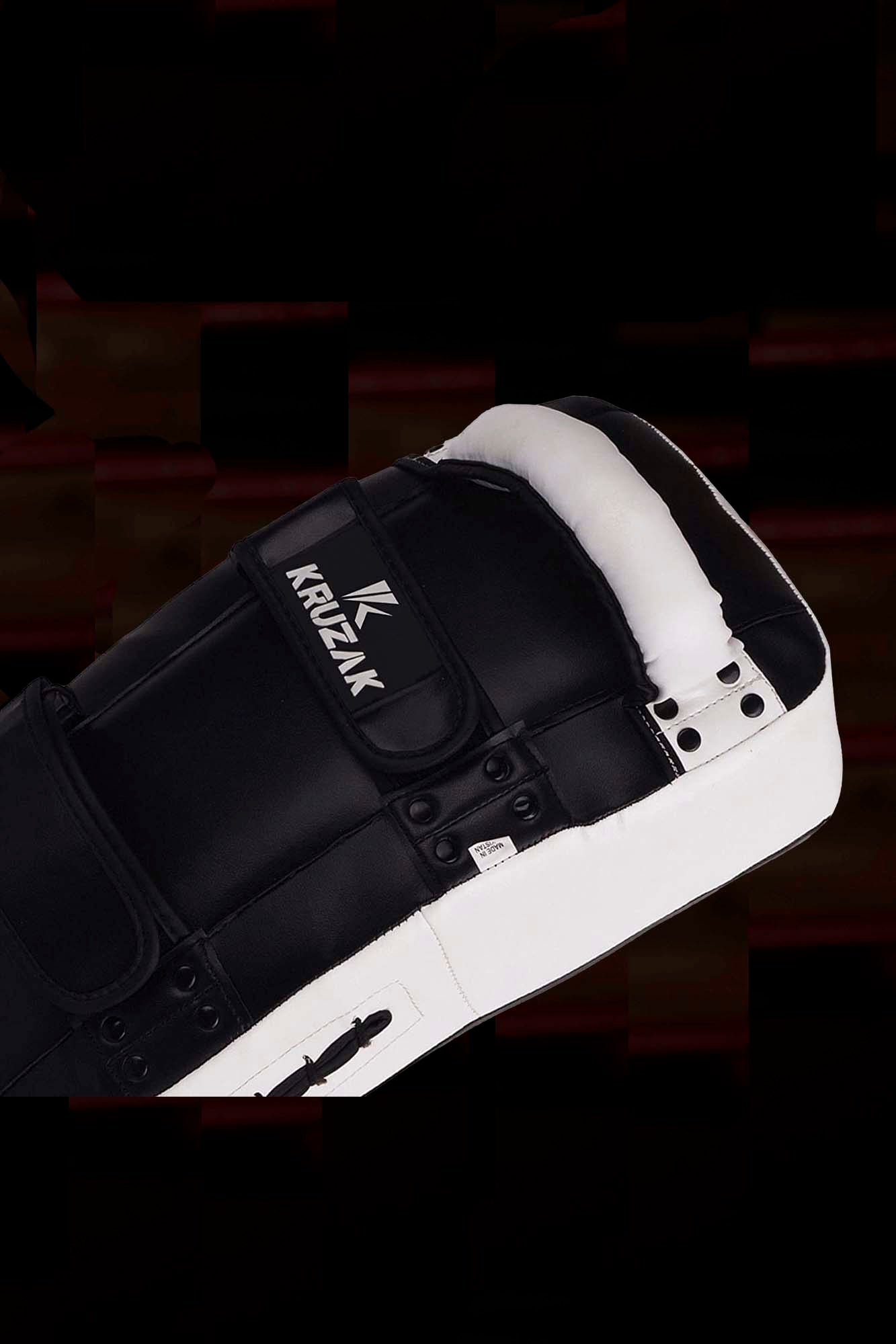 White-Black Unisex Muay Thai Kick Pad Strike Shield for Martial Arts and Combat Sports