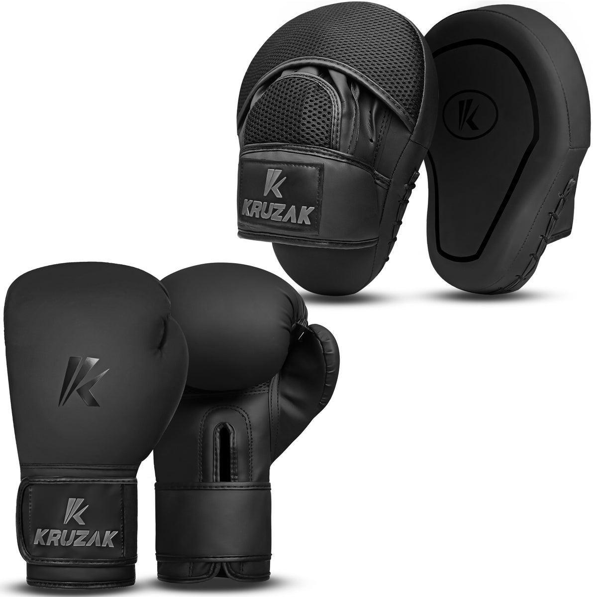 Premium Matte-Black Training Gloves & Focus Mitts Set for Boxing, Muay Thai, Kick Boxing & MMA Fighting