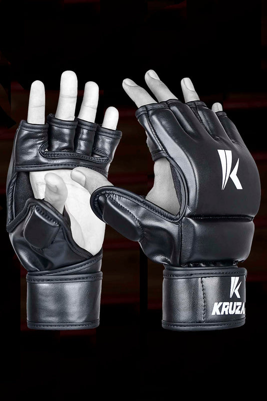 Black MMA Half-Finger Boxing Gloves with Open Palms for Grappling