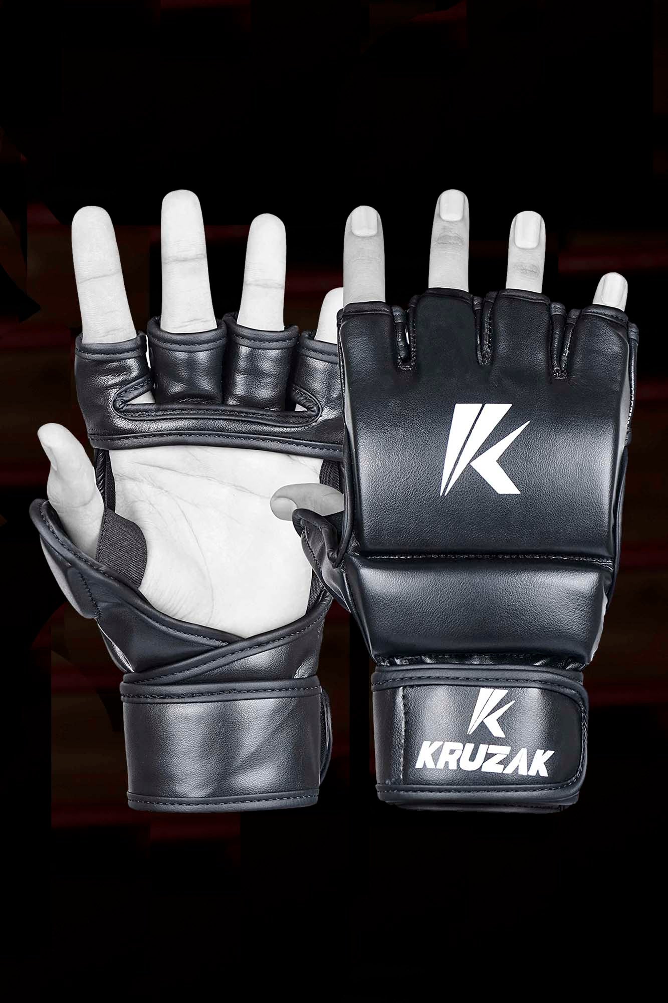 Black MMA Half-Finger Boxing Gloves with Open Palms for Grappling