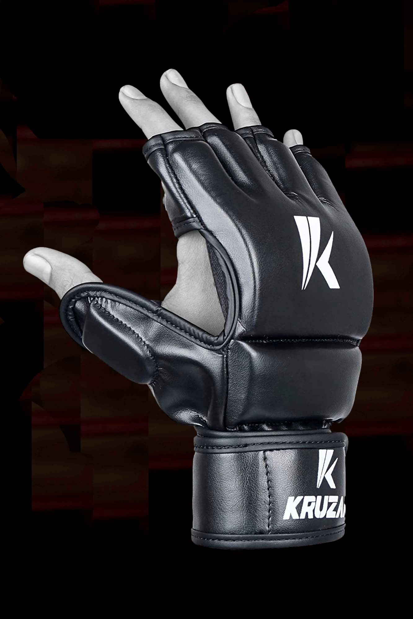 Black MMA Half-Finger Boxing Gloves with Open Palms for Grappling