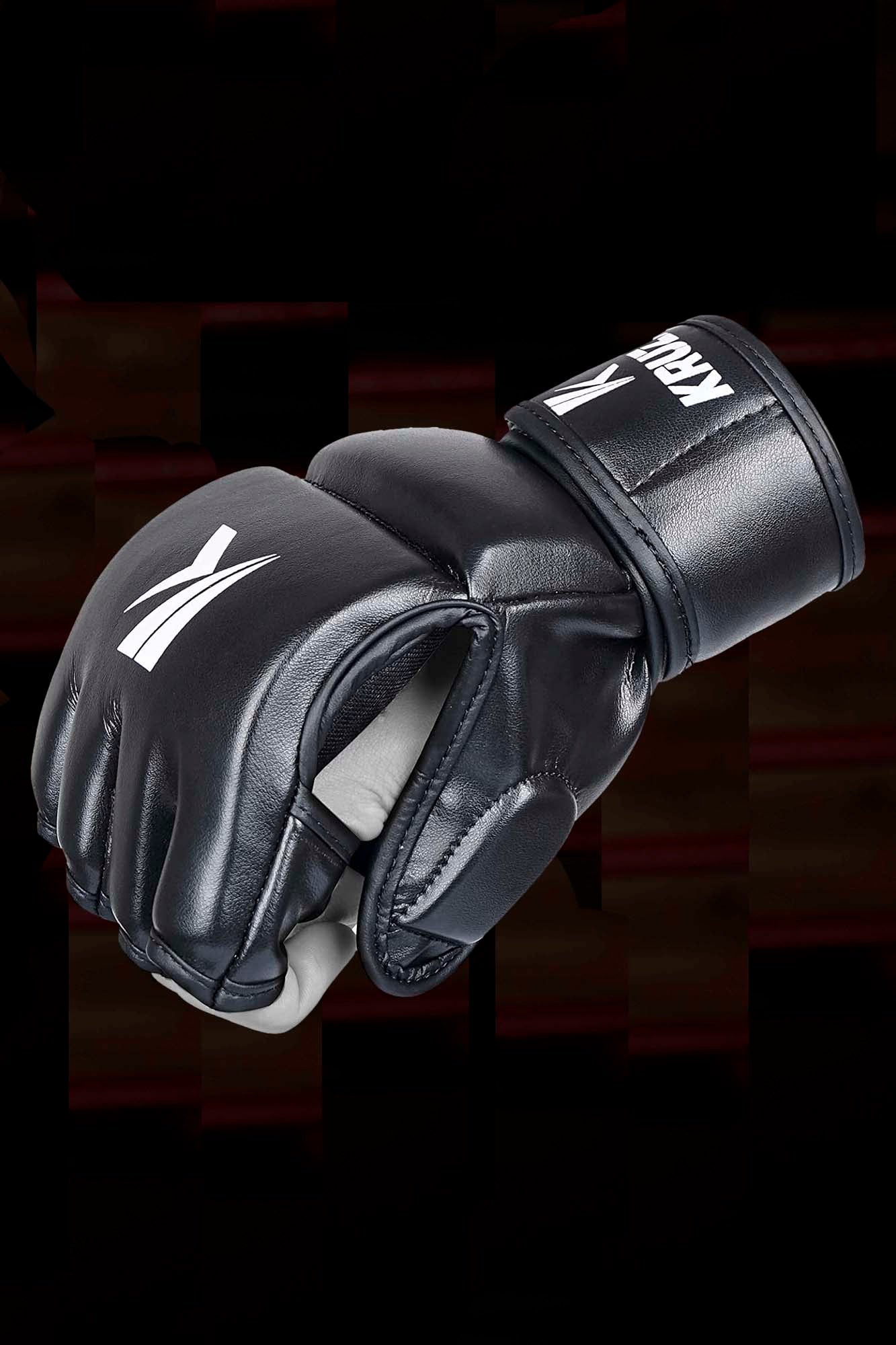 Black MMA Half-Finger Boxing Gloves with Open Palms for Grappling
