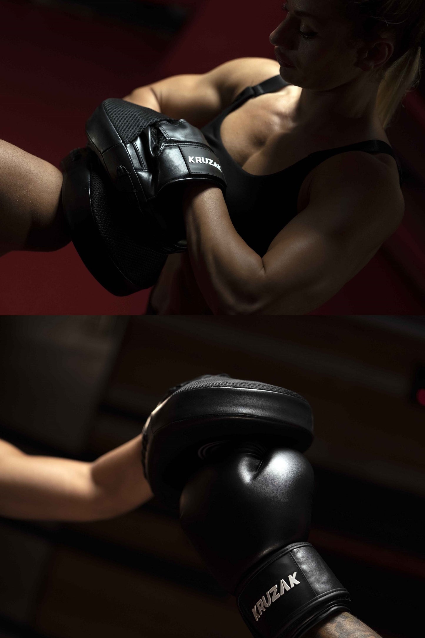 Product demonstration of Kruzak Unisex Black Boxing Gloves and Focus Pads