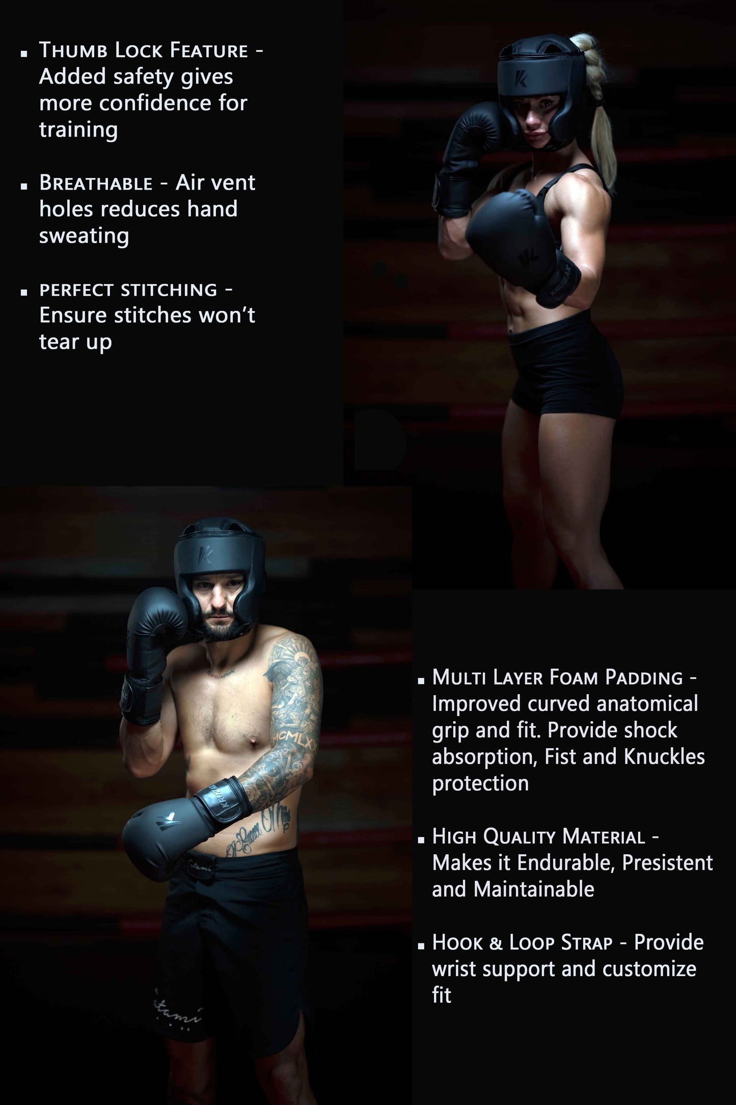 Product features of Kruzak Unisex Matte Black Boxing Gloves