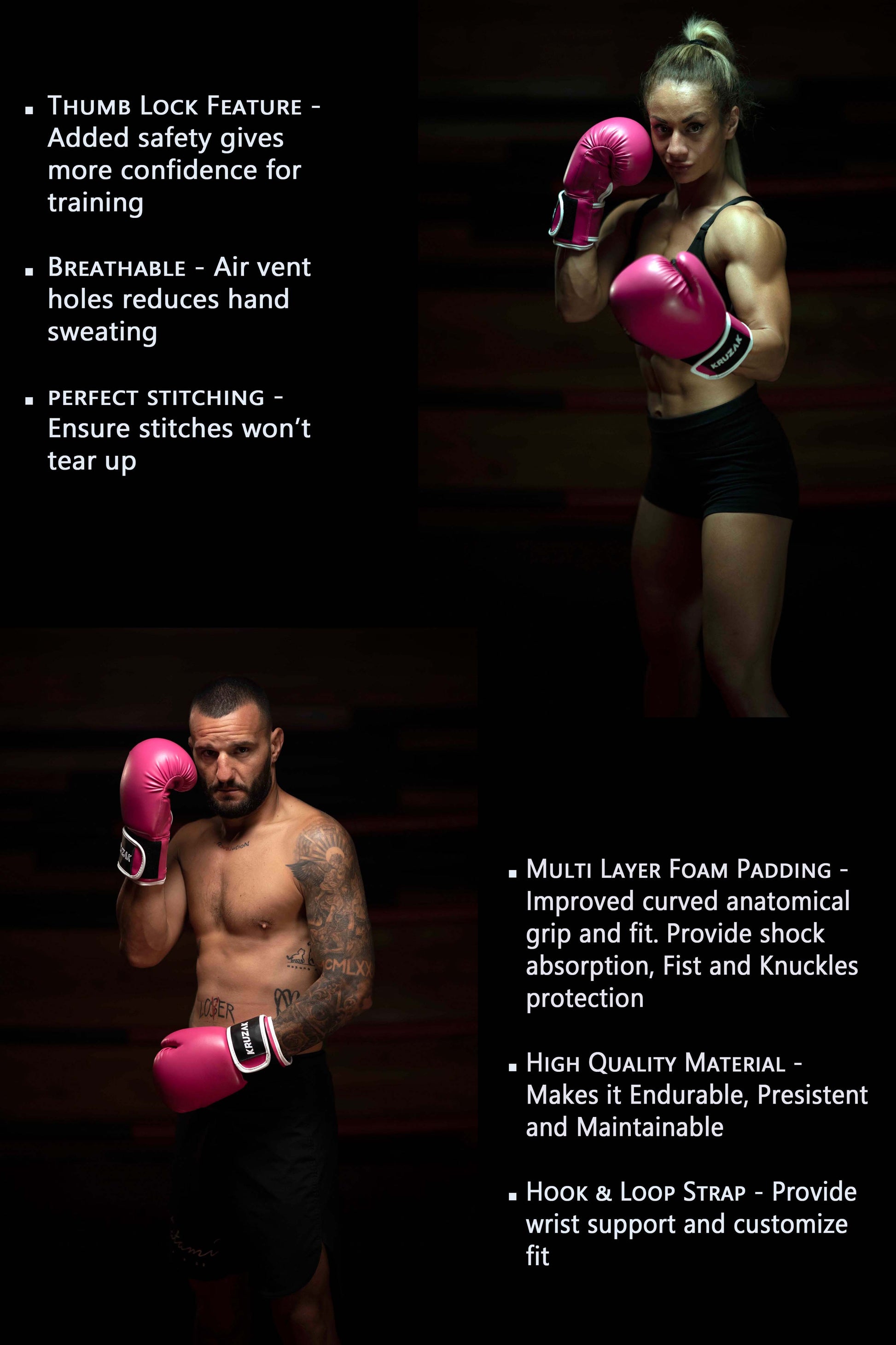 Product features of Kruzak Unisex Pink Boxing Gloves
