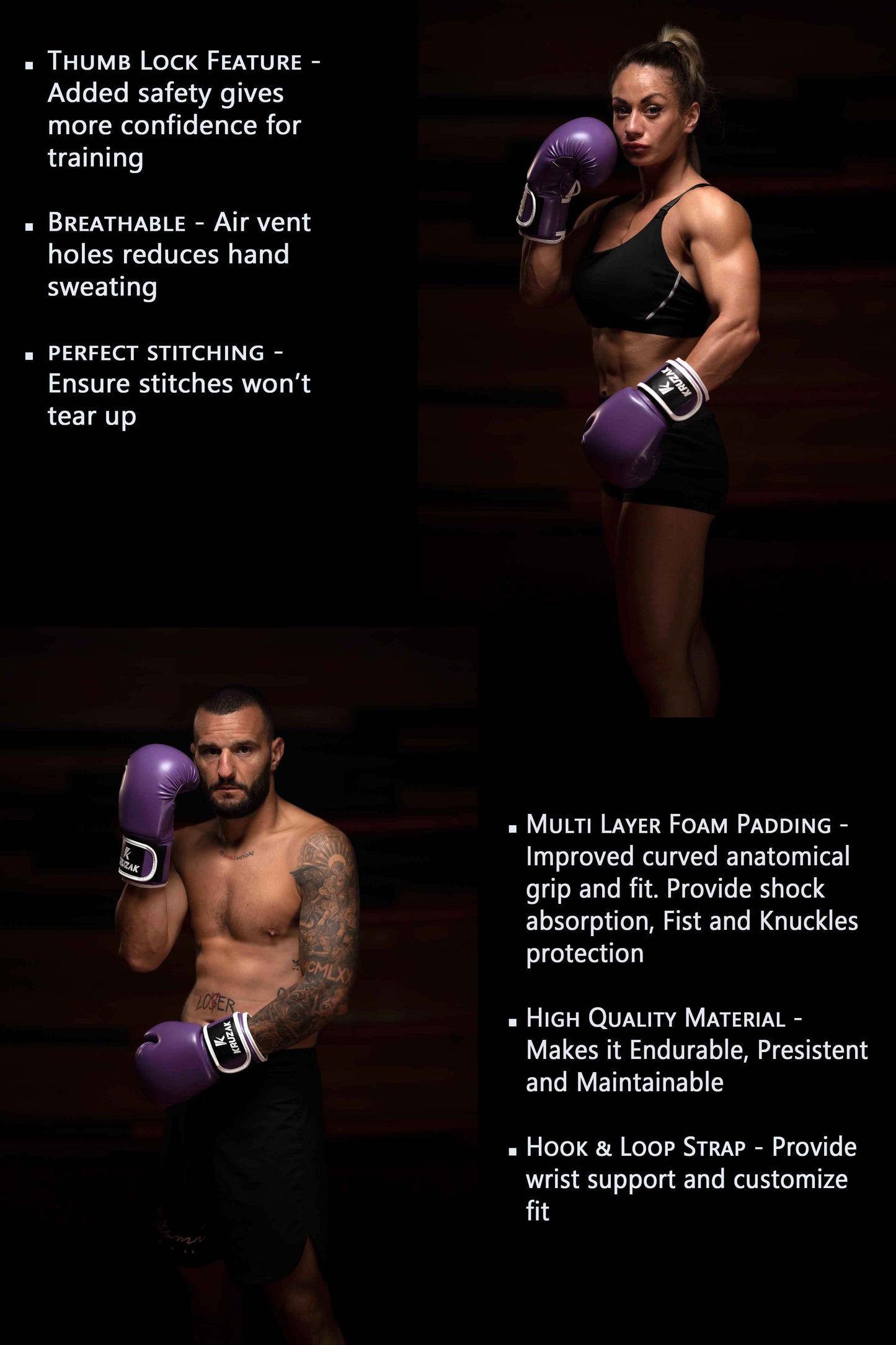Product features of Kruzak Unisex Purple Boxing Gloves