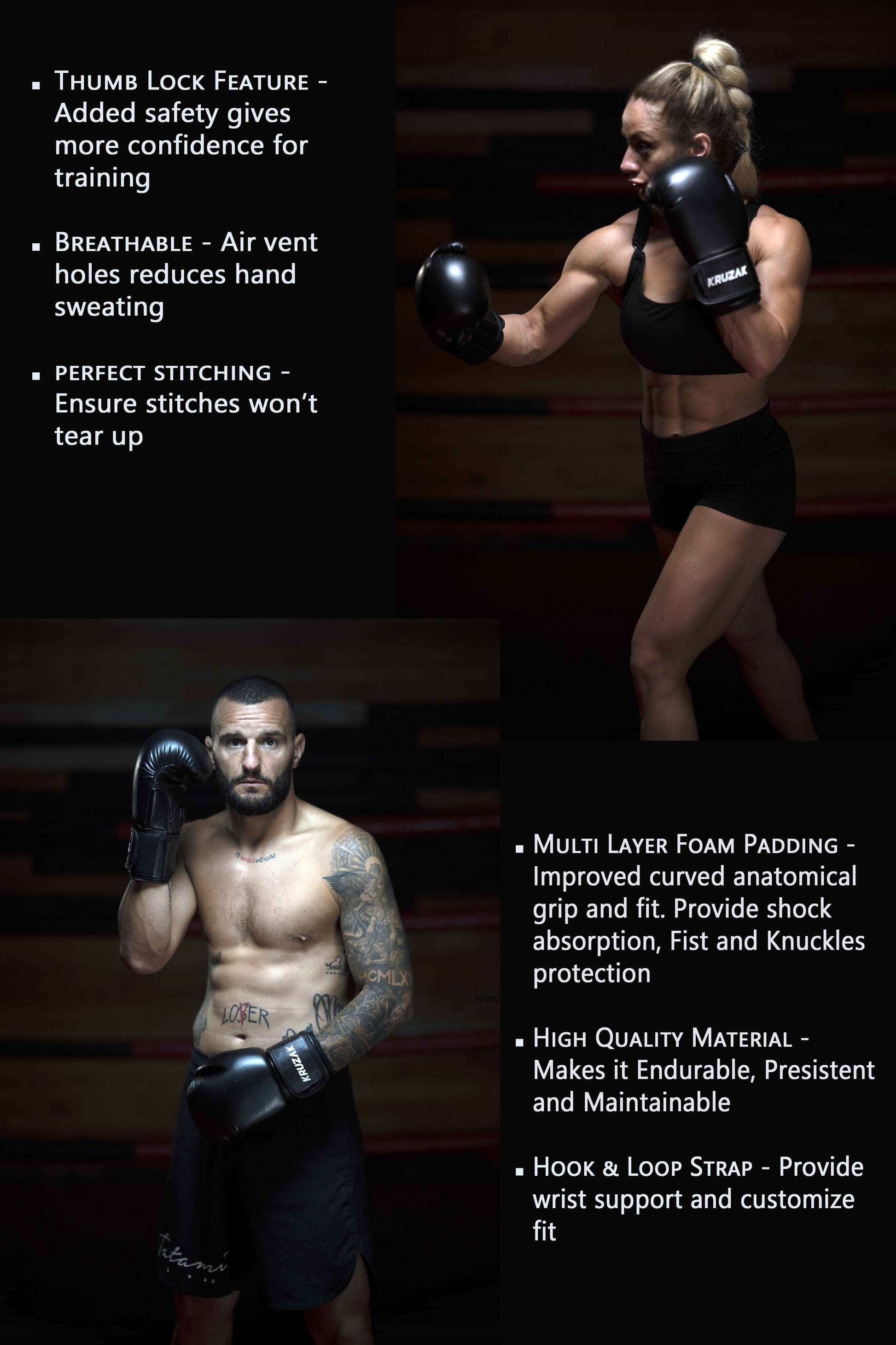 Product features of Kruzak Unisex Black Boxing Gloves