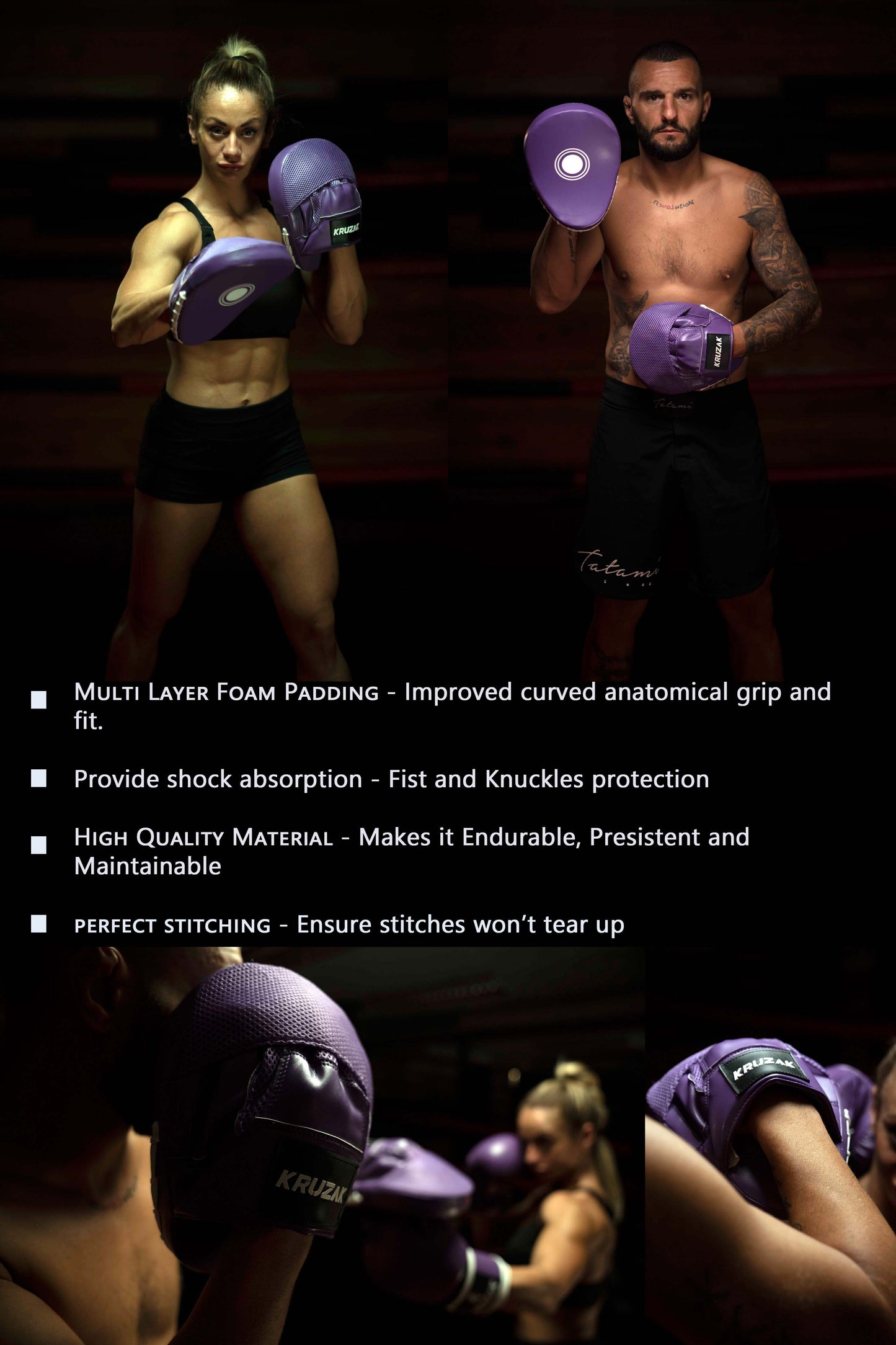 Purple Punching Mitts for Boxing, Muay Thai, Kick Boxing & MMA Fighting