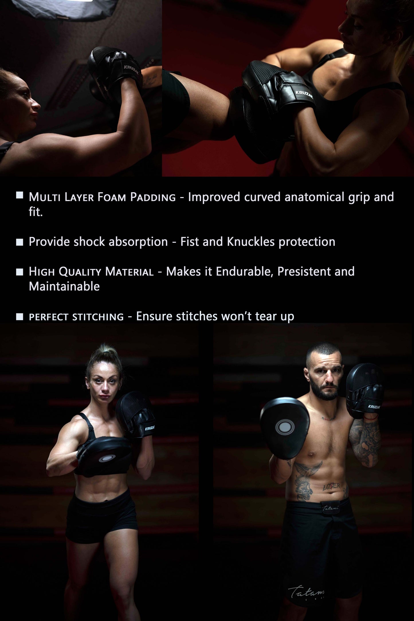 Black Punching Mitts and Focus Pads for Boxing, Muay Thai, Kick Boxing & MMA Fighting