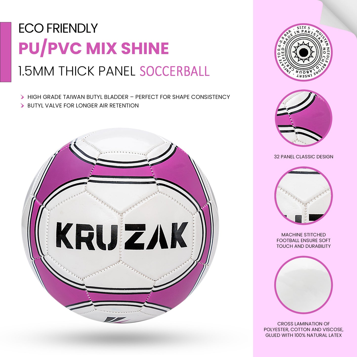 Kruzak Premier Striker Size 3 Purple Machine Stitched Soccer Balls for Training, Recreation, Practice - for Boys and Girls