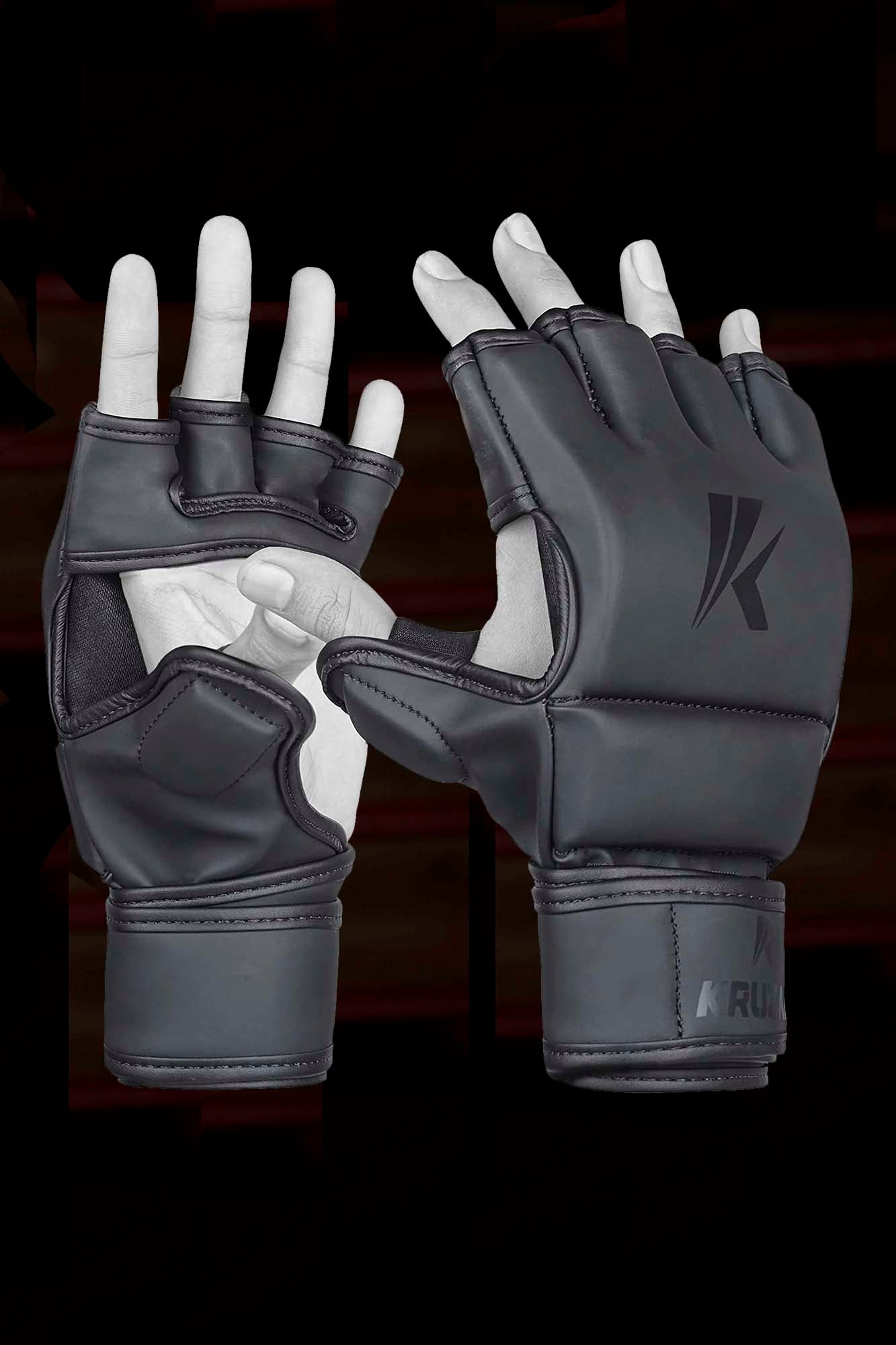 Matte-Black Kruzak Unisex MMA Gloves Hand Wraps with Open Palms