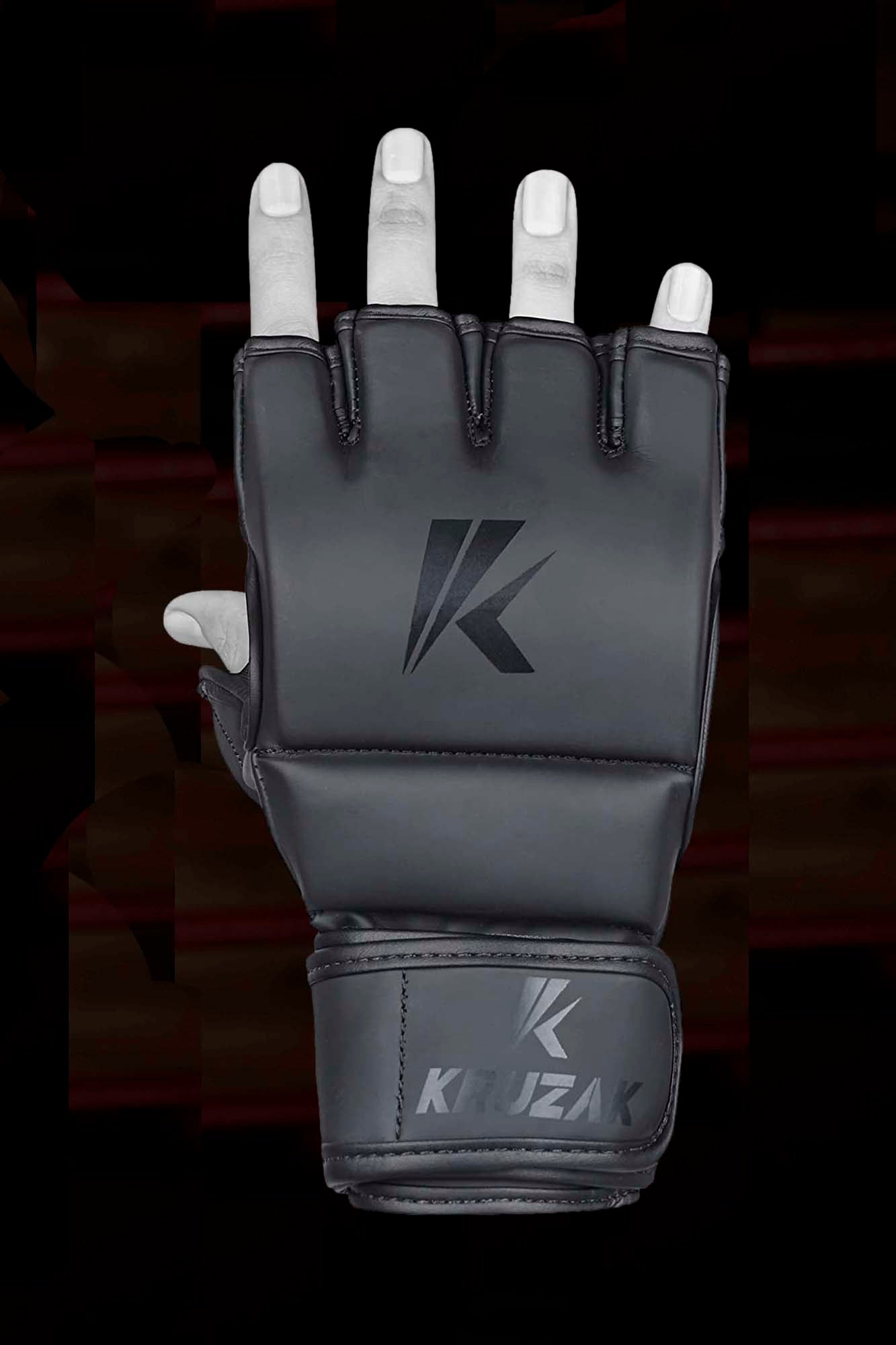 Matte-Black Kruzak Unisex MMA Gloves Hand Wraps with Open Palms