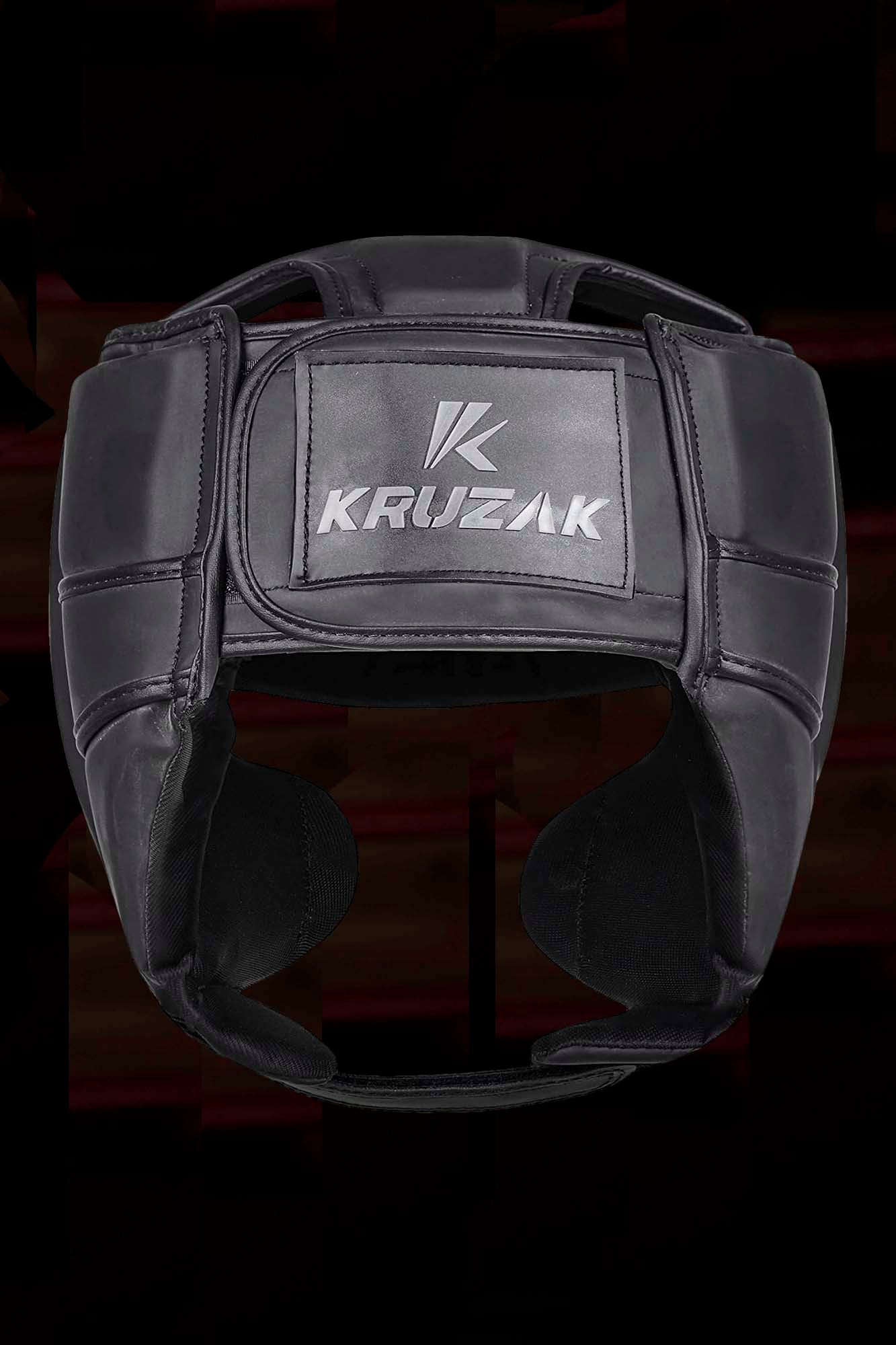 Matte-Black Boxing Gloves and Head Guard Set