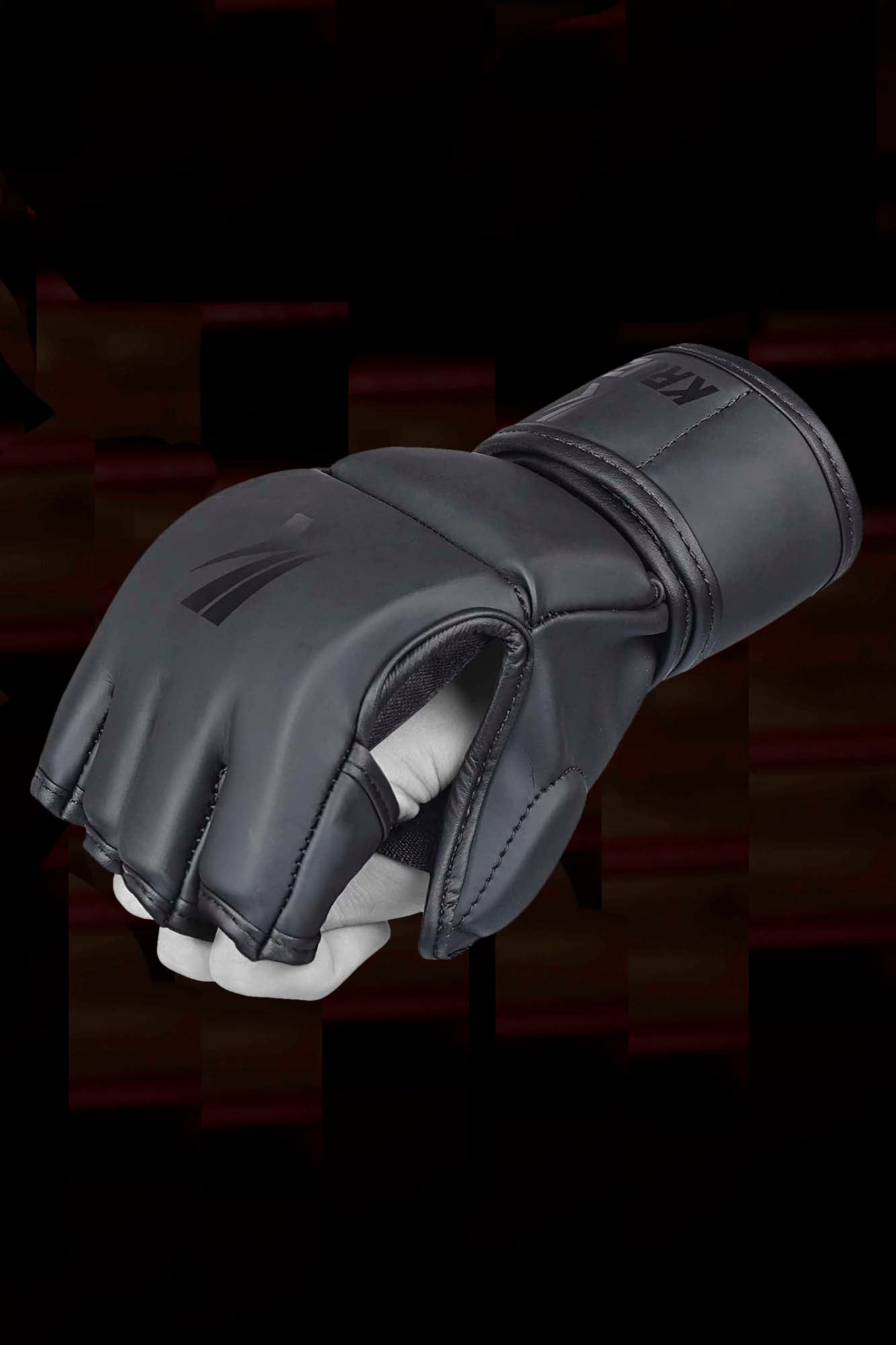 Matte-Black Kruzak Unisex MMA Gloves Hand Wraps with Open Palms