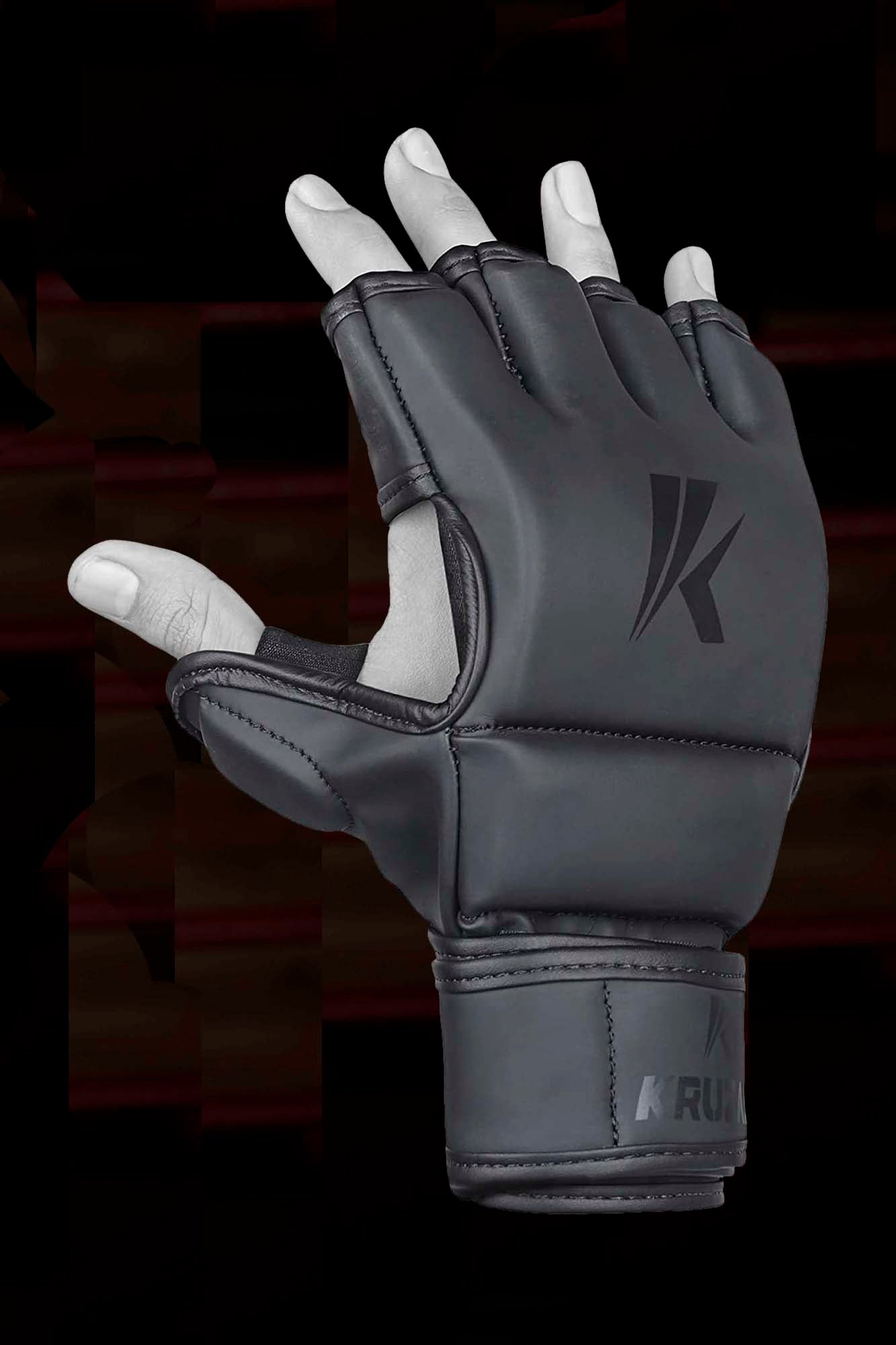 Matte-Black Kruzak Unisex MMA Gloves Hand Wraps with Open Palms