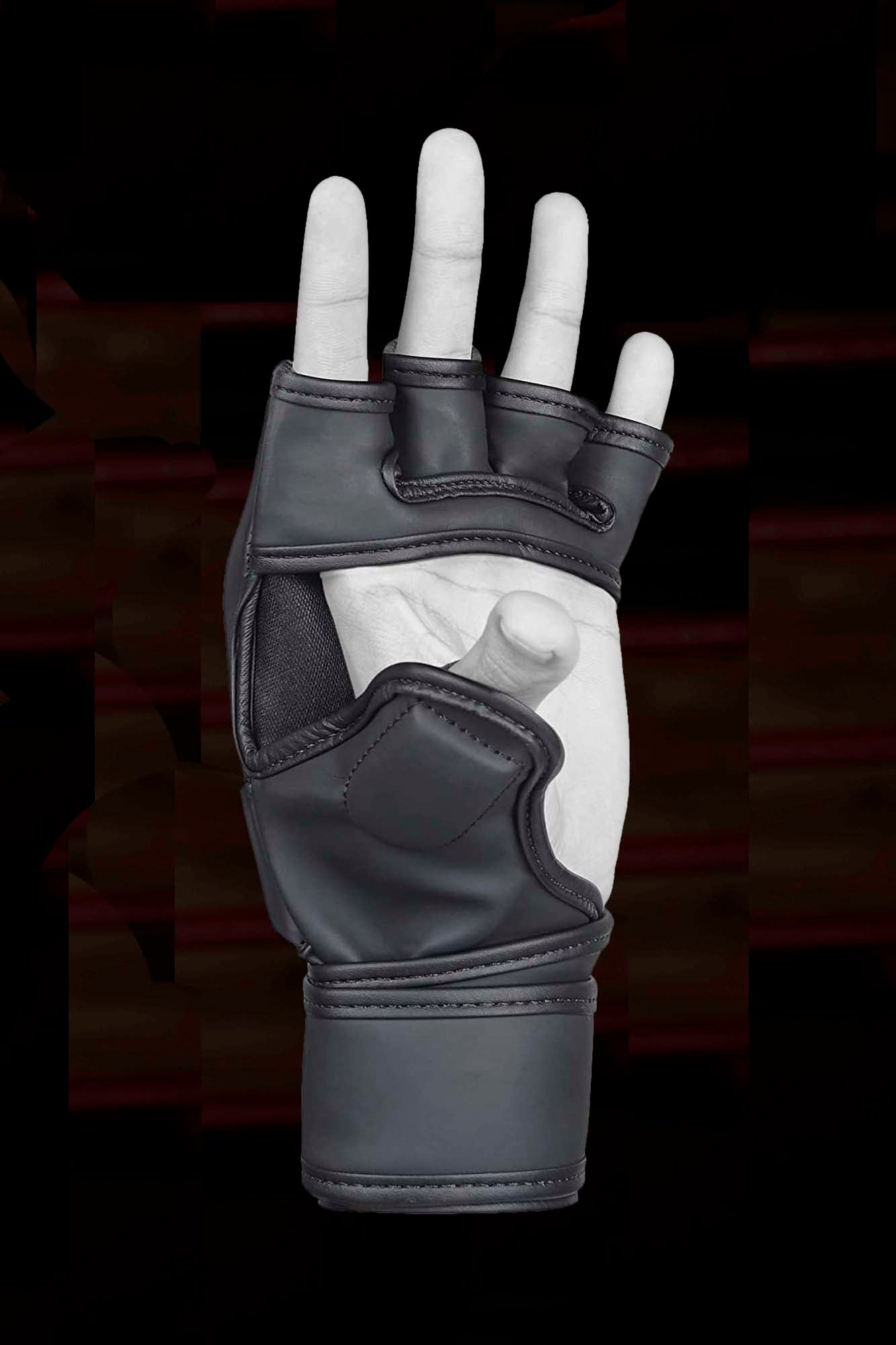 Matte-Black Kruzak Unisex MMA Gloves Hand Wraps with Open Palms