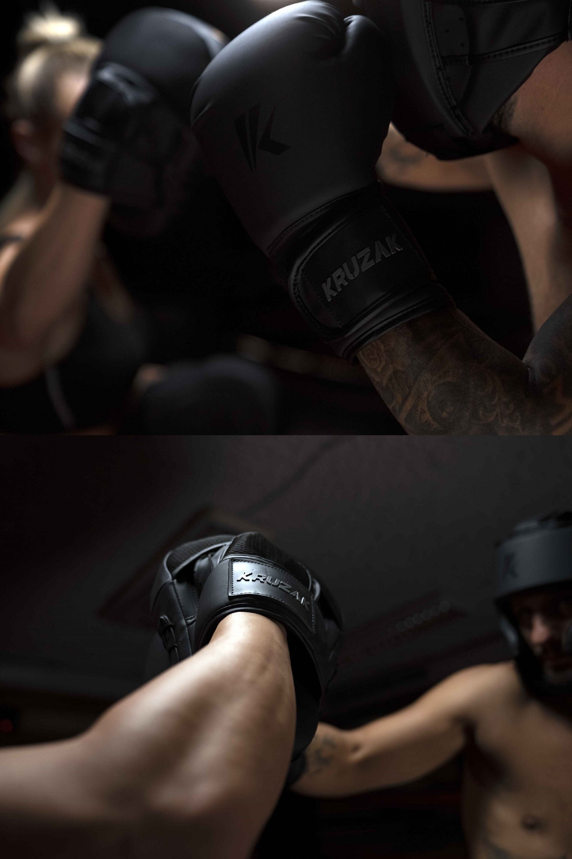 Man wearing Kruzak Matte Black Boxing Gloves and Focus Pads