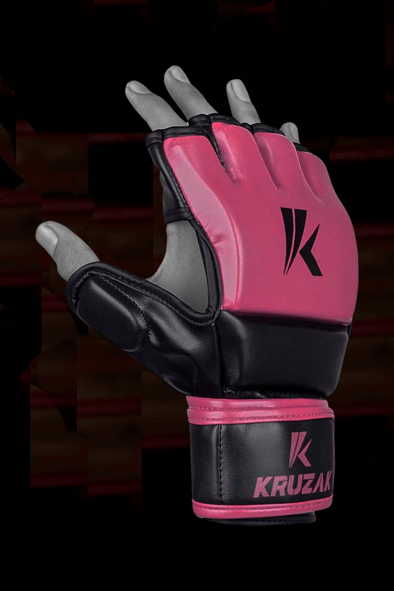 Pink MMA Half-Finger Boxing Gloves with Open Palms for Grappling