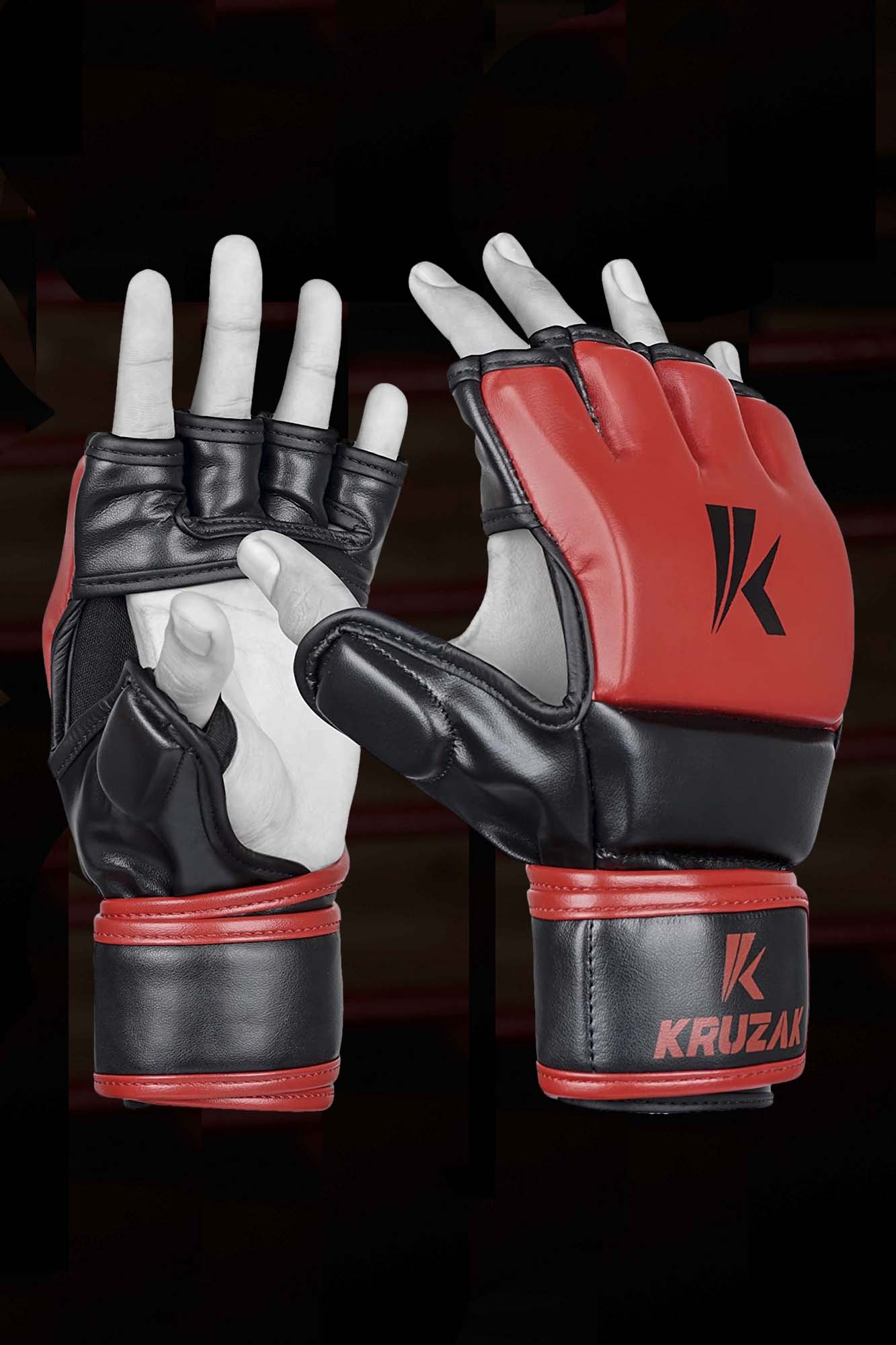 Red MMA Half-Finger Boxing Gloves with Open Palms for Grappling