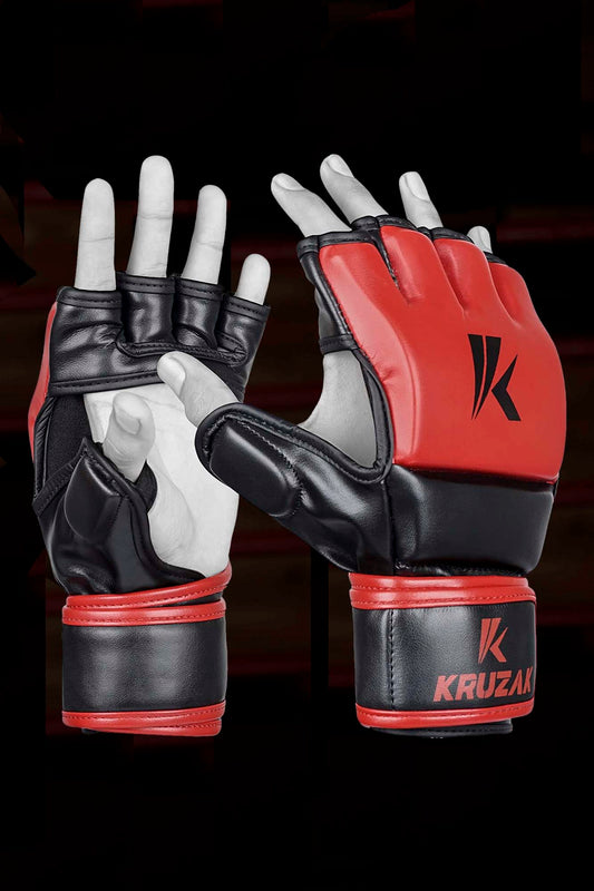 Red MMA Half-Finger Boxing Gloves with Open Palms for Grappling