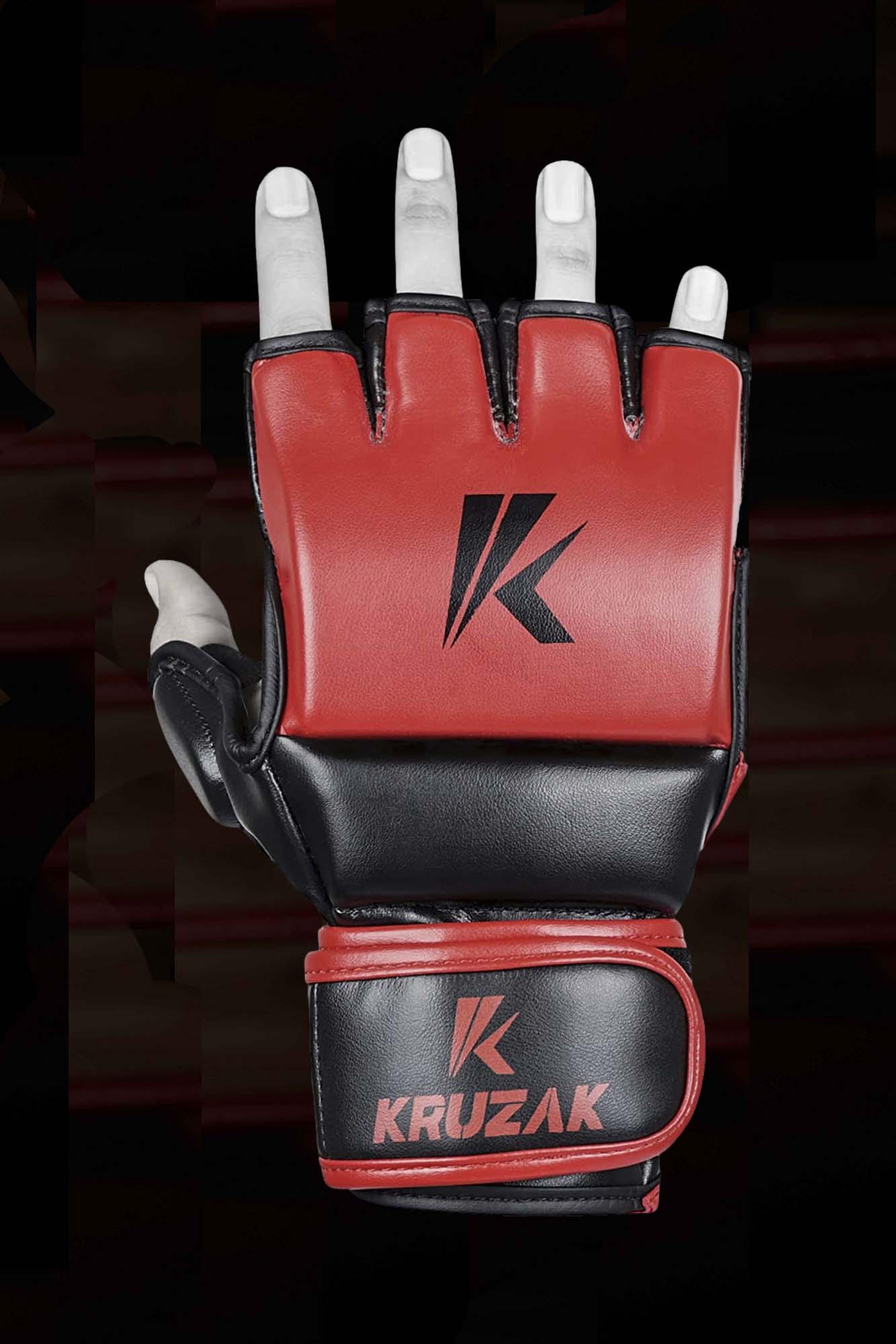 Red MMA Half-Finger Boxing Gloves with Open Palms for Grappling