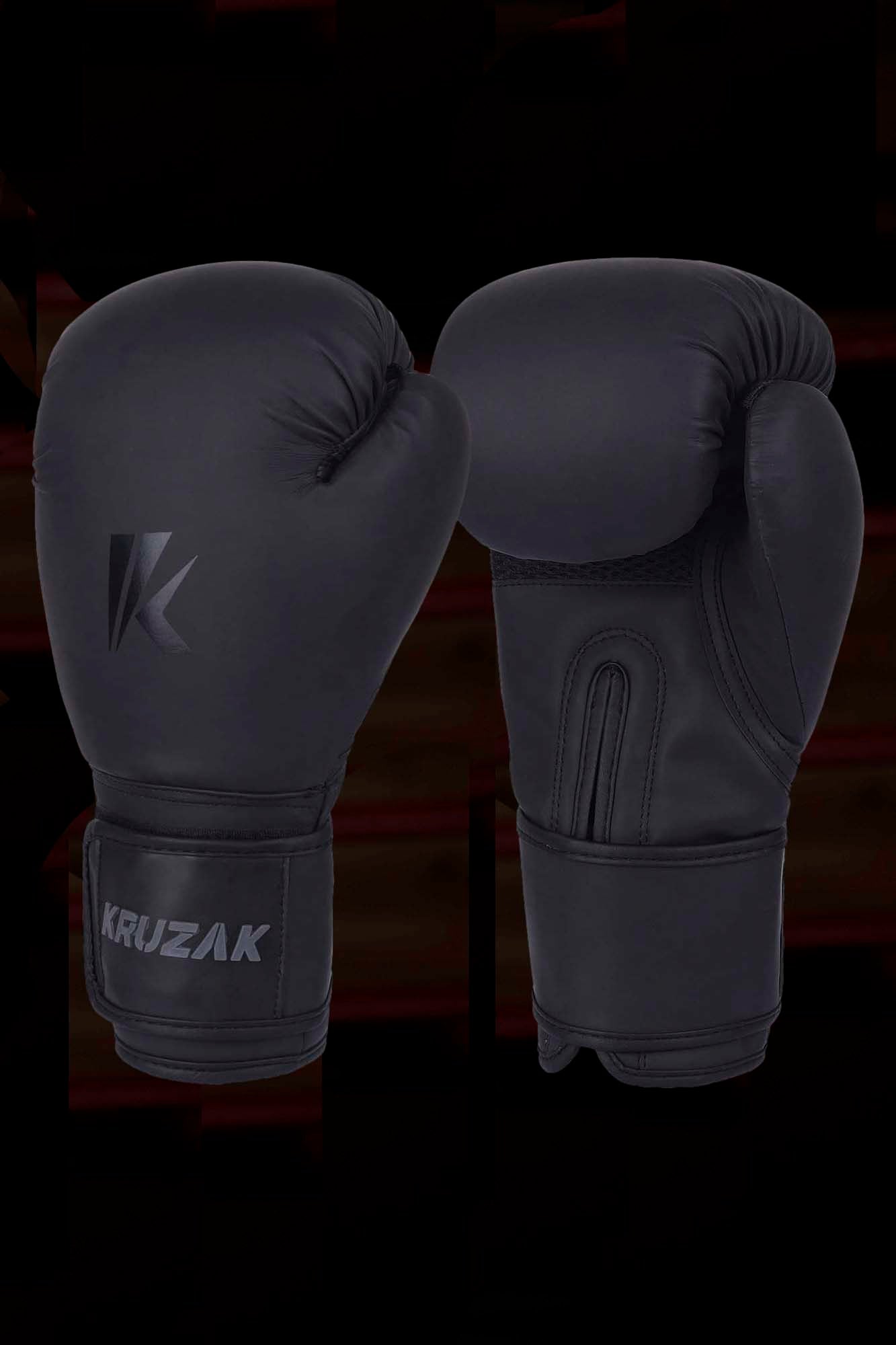 Matte-Black Boxing Gloves and Head Guard Set